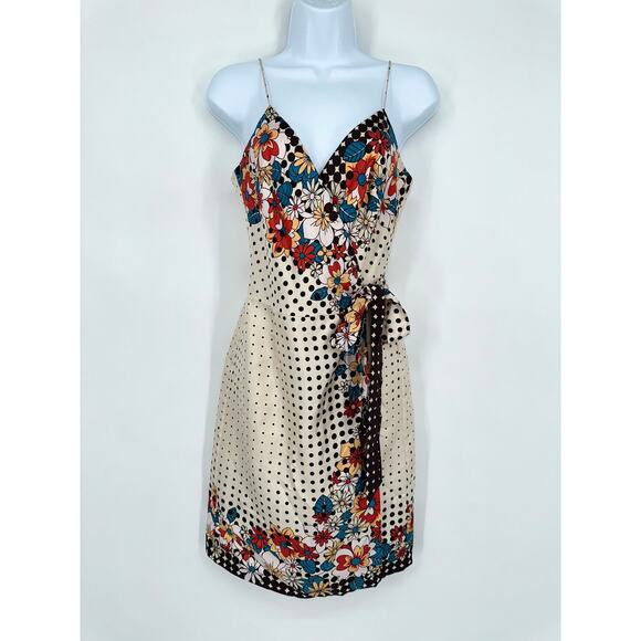 Vintage 90’s Y2k 100% Silk Satin Wrap Dress Floral Polka Dot Belted Midi - Picture 10 of 10